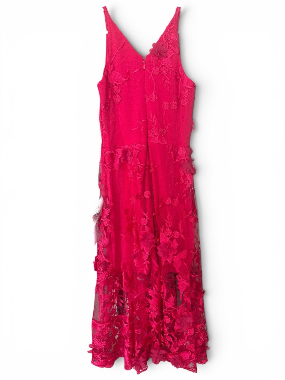 NWT - Dress the Population Fuchsia Floral V-Neck Lace Overlay Midi Dress - Picture 7 of 7